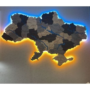 Дерев'яна карта України з підсвічуванням та річками, колір Лофт