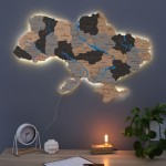 Дерев'яна карта України з підсвічуванням та річками, колір Лофт